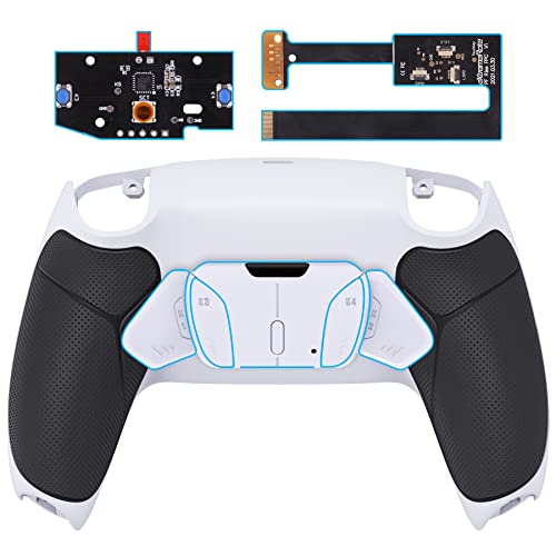eXtremeRate Black Rubberized Grip Programable RISE4 Remap Kit for PS5 Controller BDM-010 BDM-020, Upgrade Board & Redesigned White Back Shell & 4 White Back Buttons for PS5 Controller -NO Controller