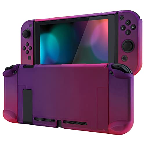 eXtremeRate PlayVital Back Cover for Nintendo Switch Console, Handheld Controller Protector Hard Shell for Joycon, Dockable Protective Case for Nintendo Switch - Clear Atomic Purple Rose Red