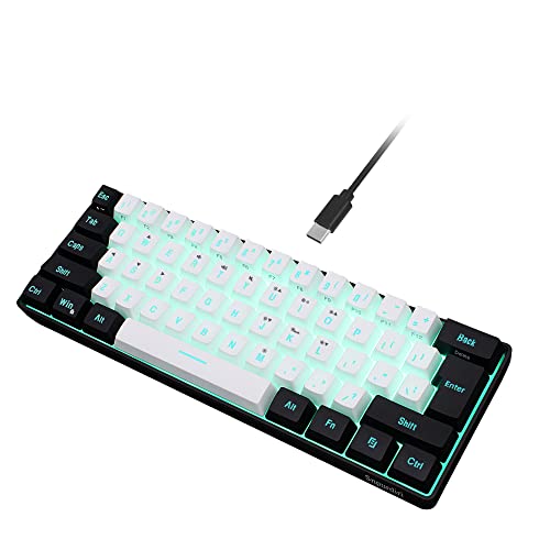 Snpurdiri 60% Wired Gaming Keyboard, RGB Backlit Mini Keyboard, Waterproof Small Ultra-Compact 61 Keys Keyboard for PC/Mac Gamer, Typist, Travel, Easy to Carry on Business Trip(Black-White)