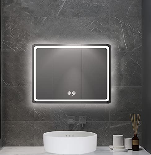 WinZo 24'x16' LED Bathroom Mirror with Adjustable Lights Small Vanity Wall Mounted Mirrors Anti-Fog Touch Waterproof, Horizontal