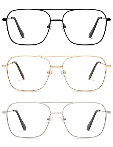 AMOMOMA 3 Pack Retro Reading Glasses for Women Men Aviator Square Blue Light Computer Womens Reader 1.50 2.00 AM6076C1+C2+C3 1.5X