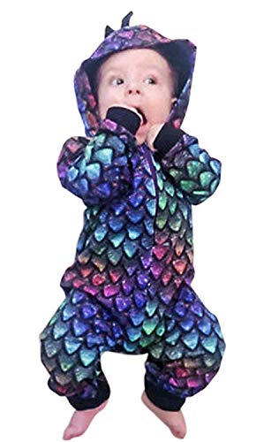 Newborn Infant Baby Boys Girls Cartoon Dragon Dinosaur Hooded Romper Onesies Jumpsuit Pajamas Outfits (Multicoloured, 0-6Months)