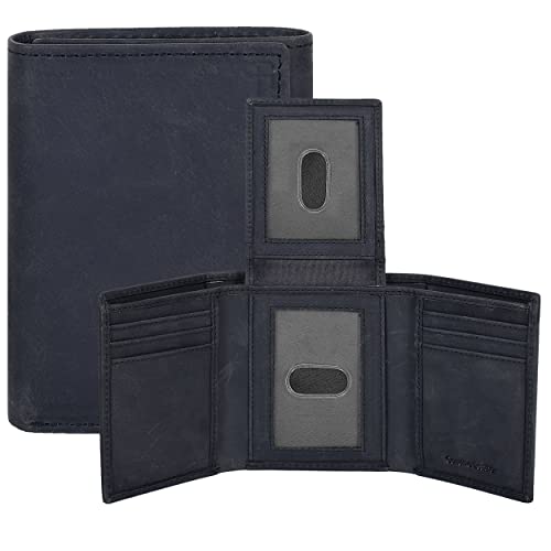 Oak Leathers Rich fabric | Black slim trifold leather wallet for men | gifts for him | RFID blocked | 9 credit card slots | 2 ID slots