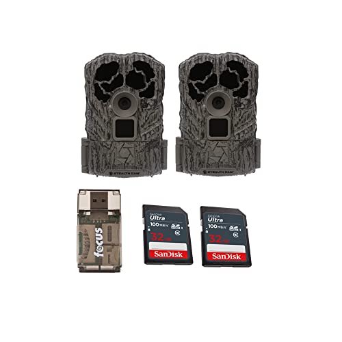 Stealth Cam Browtine 16MP, Durable, 60 Feet Infrared Detection Range, and Burst Mode Trail Camera Bundle with High Speed USB 2.0 Card Reader, and 32GB Ultra SDHC UHS-I Memory Card (2-Pack)