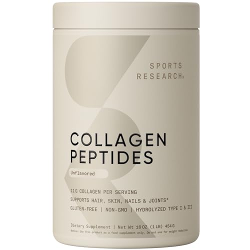 Sports Research Collagen Peptides for Women & Men - Hydrolyzed Type 1 & 3 Collagen Powder Protein Supplement for Healthy Skin, Nails, Bones & Joints - Easy Mixing Vital Nutrients & Proteins