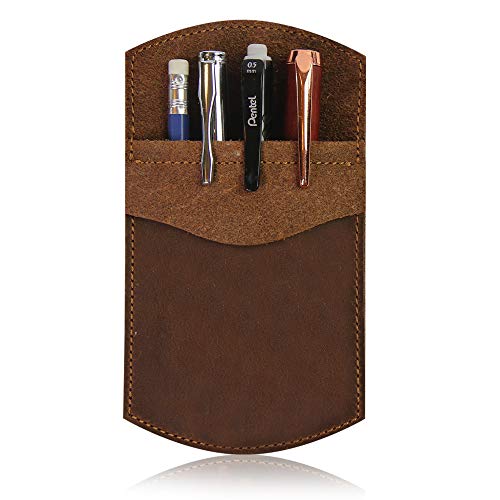 WANDERINGS Genuine Leather Pocket Protector - Handmade Leather Pen and Pencil Pocket Pouch Organizer for Office and Home, 3.5' x 6.25'