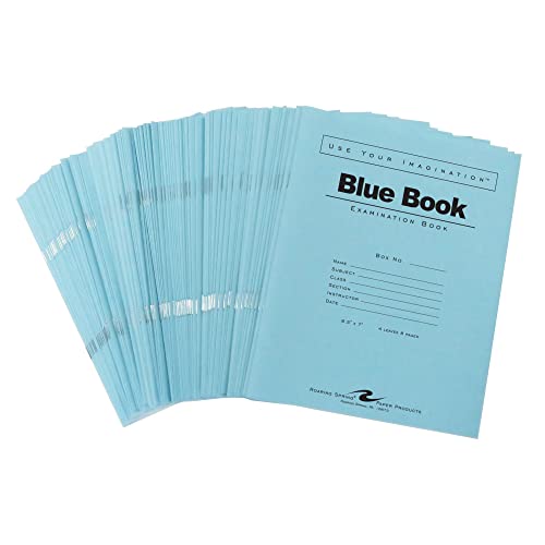 Roaring Spring Exam Blue Books, 100 Pack, 8.5' x 7', 4 Sheets/8 Pages, Wide Ruled with Margin, Proudly Made in the USA!