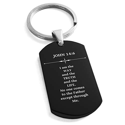 Tioneer Black Stainless Steel The Way the Truth the Life John 14:6 Dog Tag Keychain Keyring