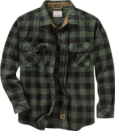 Legendary Whitetails Men's Standard Navigator Fleece Button Up Shirt, Night Forest Plaid, Large