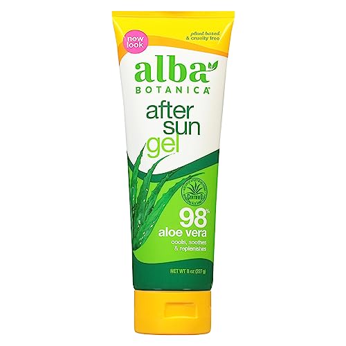 Alba Botanica Aloe Vera Gel for Skin, Cooling After Sun Treatment for Face and Body, Made with Purity Certified 98% Aloe Vera Gel Formula, 8 fl. oz. Tube