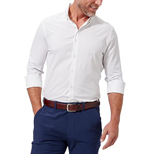 Mizzen+Main Leeward Men's Dress Shirt, Wrinkle-Free, Long-Sleeve Shirt with 4-Way Stretch, Classic Fit, White Solid