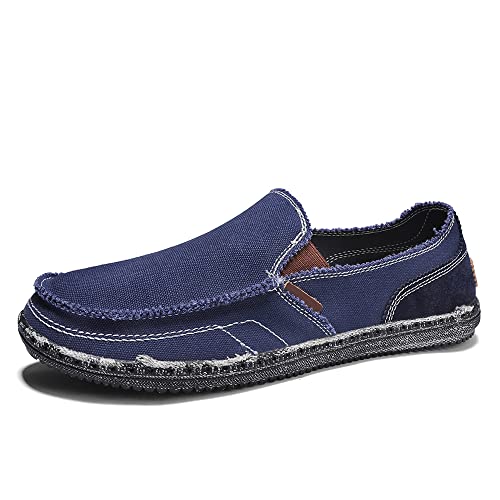 JAMONWU Mens Slip on Cloth Shoes Canvas Casual Loafer Leisure Vintage Boat Shoes (11.5 US,Z_Blue)