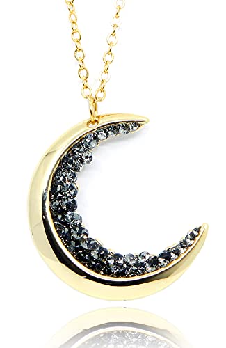 Dainty Crystal Necklace Jewelry Gold Crescent Moon Necklace Black Diamond Necklace Graduation Gift Gift for Her Celestial Halloween Jewelry Anniversary - ZCMN