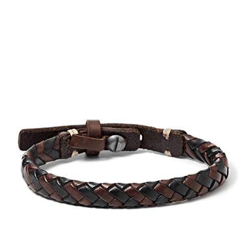 Fossil Men's Braided Leather Bracelet, Color: Black/Brown (Model: JA5932716)
