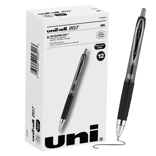 Uniball Signo 207 Gel Pen 12 Pack, 1.0mm Bold Black Pens, Gel Ink Pens | Office Supplies Japanese Pens, Ballpoint Pen, Journaling Pens, Gel Pens, Fine Point, Smooth Writing Pens