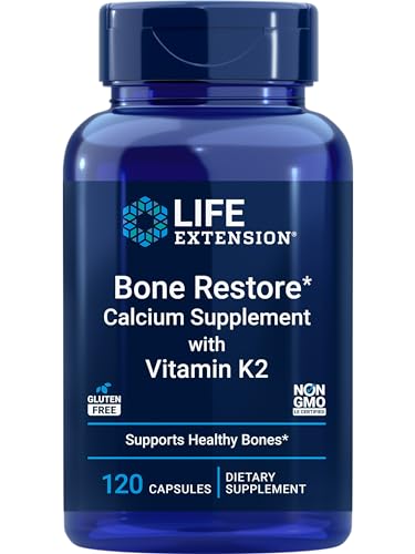 Life Extension Bone Restore + Vitamin K2 Vitamins & Minerals Maintain Bone Health & Strength - Fortifying Nutrients Calcium, D3 & Important Bone Building Minerals - Non-GMO, Gluten-Free -120 Capsules