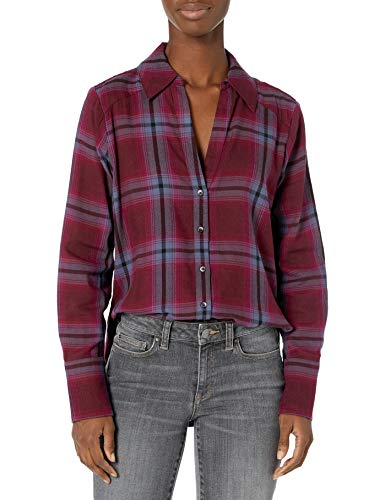 PAIGE Women's Davlyn Long Sleeve Button Down Flannel Shirt, Night Shadow/Royale, XS