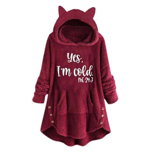 HGps8w Yes I'm Cold Me 24:7 Women's Fuzzy Fleece Hoodies Sweatshirts Casual Long Sleeves Shaggy Sherpa High Low Pullovers
