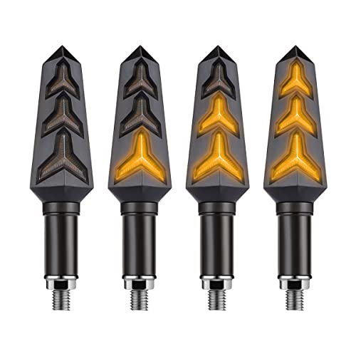 4PCS Motorcycle Indicator Lights, 12V Super Bright Flowing Turn Signal Brake Daytime Running Light, Universal for Motorbike Scooter Quad Cruiser Harley Yamaha Suzuki Off Road (Black)