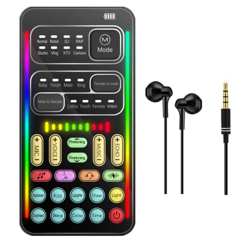 Portable Voice Changer, 2rd Generation i9 Live Sound Card, Cool Lights Sound Board - Voice Disguiser/Modulator for PS4/PS5/Xbox One/PC/Phone/Laptops with Adjustable Voice Functions