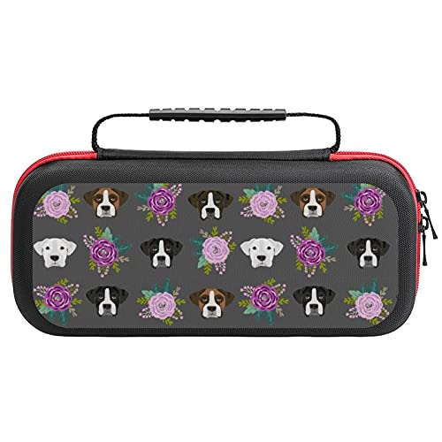 Boxer Dogs And Flower Switch Carrying Case Protective Tote Bag Hard Shell Travel Carry Cover Pouch For Nintendo Switch