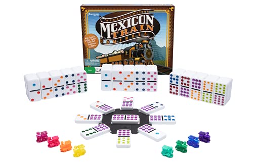 Mexican Train Dominoes - Beautiful Color Dot Double 12 Dominoes Set - Includes Train Markers and Hub by Pressman Multi Color, 5'