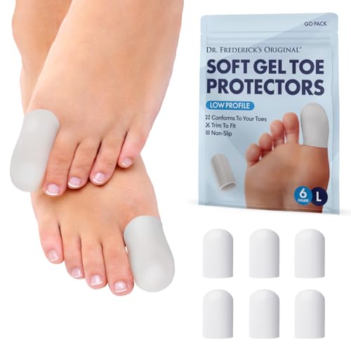 Dr. Frederick's Original Soft Gel Toe Protectors for Men & Women - 6 Pieces - Toe Caps for Foot Pain Relief - Flexible Cushions - Toe Sleeves for Ingrown Toenails, Corns, Calluses, Blisters - Large