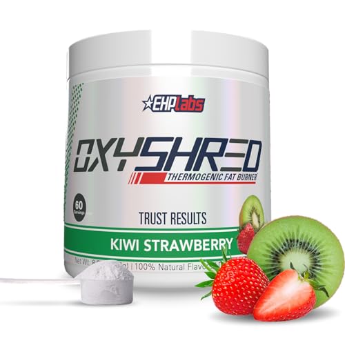 EHPlabs OxyShred Thermogenic Pre Workout Powder & Shredding Supplement - Clinically Proven Preworkout Powder with L Glutamine & Acetyl L Carnitine, Energy Boost Drink - Kiwi Strawberry, 60 Servings