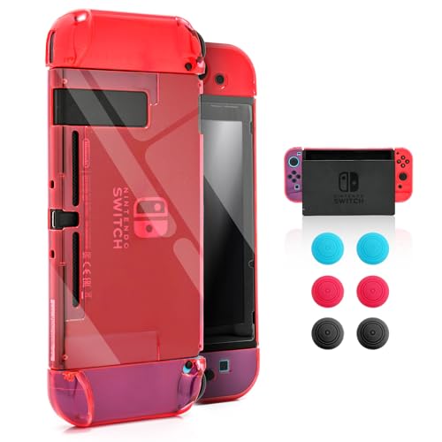 Dockable Case for Nintendo Switch, Protective Case for Nintendo Switch with a Tempered Glass Screen Protector and 6 Joy Stick Covers, Fit into the Dock Station - Red