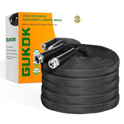 GUKOK Non-Expanding Garden Hose, Lightweight, Ultra Flexible, Durable, Kink-Free Garden Hose, RV, Marine and Camper Hose, 100-Feet x 1/2-Inch