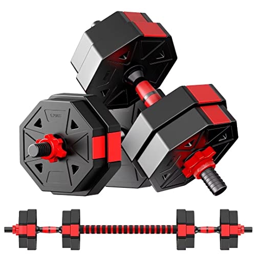 Weights - Dumbbells - Set Of 2, Adjustable Free Weight Workout 30 lbs Pair(15 lbs*2) With Connector, 3 In1 Set Used As Barbell,Push Up Stand, Fitness Exercises For Home Gym Men/Women Non-Rolling.