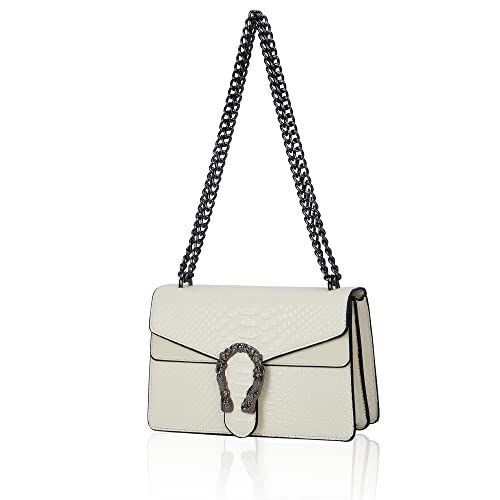 Aiqudou Crossbody Shoulder Square Purse For Women - Fashion Embossed Snake-Print Leather Handbag Metal Chain satchel Tote Bag
