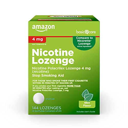 Amazon Basic Care Nicotine Polacrilex Lozenges, 4 mg, Mint Flavor, Stop Smoking Aid, 144 Count