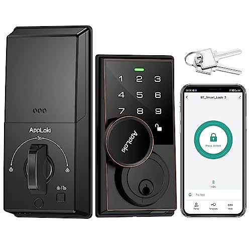 AppLoki Smart Lock, Keyless Entry Door Lock with Bluetooth/Alexa Voice Control, Touchscreen Keypad Deadbolt APP, E-Key, Code, Key, Auto-Lock, Front for Home Apartment Hotel