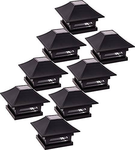 GreenLighting 8 Pack Modern Minka Solar Powered 20 Lumen LED Post Cap Light for 4x4 or 5x5 Posts (Black)