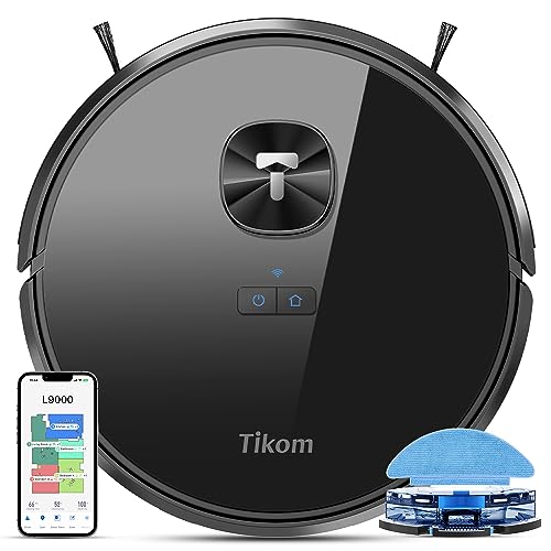Tikom L9000 Robot Vacuum and Mop Combo, LiDAR Navigation, 4000Pa Robotic Vacuum Cleaner, Up to 150Mins, Smart Mapping, 14 No-go Zones, Ideal for Pet Hair, Carpet, Hard Floor