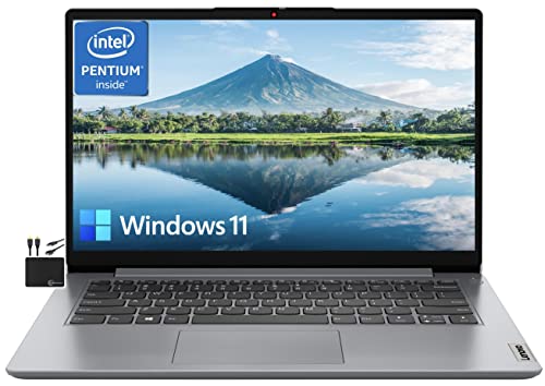 Lenovo IdeaPad 2023 Newest 14'' HD Laptop Computer Business,Quad Core Intel Pentium N5030 (Upto 3.1GHz),4GB RAM,128GB eMMC,WiFi,Webcam,10+ Hours Battery,Microsoft 365,Win 11S+MarxsolCables Cloud Grey