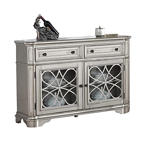 Poundex Wood Drawers and 2 Doors Dining Server, Silver