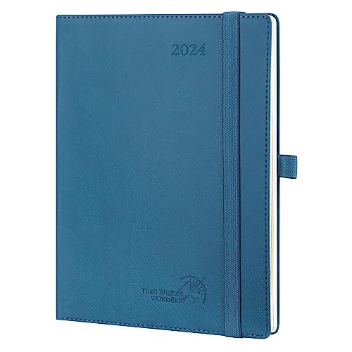 POPRUN 2024 Planner - 2024 Weekly Calendar with Hourly Time Slots, Weekly/Monthly Appointment Book for Time Management - 6.5'' x 8.5''- Leather Soft Cover - Night Sky Blue