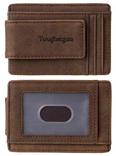 Toughergun Genuine Leather Magnetic Front Pocket Money Clip Wallet RFID Blocking(Coffee)