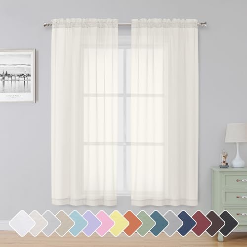 Simplebrand Ivory Sheer Curtains 63 Inch Length 2 Panels, Rod Pocket Solid Color Window Sheer Curtain Panels, Elegant Curtains & Drapes for Living Room, Bedroom 2 Panels (Ivory, 42' W x 63' L)
