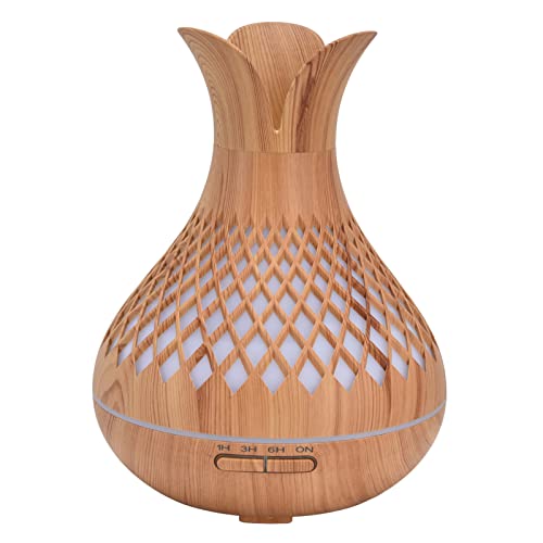 500ml Wood Grain Aromatherapy Humidifier with Colorful LED Lights - Low Noise Desktop Mist Humidifier for Bedroom and Home(American Standard)