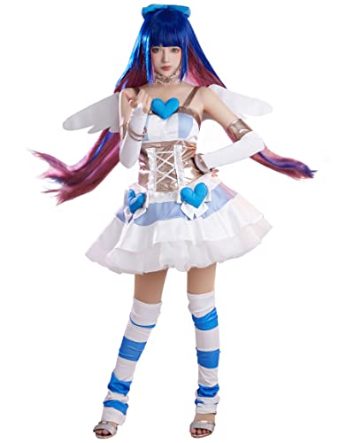 Miccostumes Womens Anime Dress Blue Heart Cosplay Costume with Wings (Small)