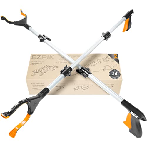 Ezpik 36' Flexible Grabber Pickup Stick for Reaching Aids - Trash Claw Pick Up Tool With Long Handle Grabber, Folding Garbage Grabber Tool Heavy Duty Adjustable Hand Extender Long Reach Grabber 2-Pack