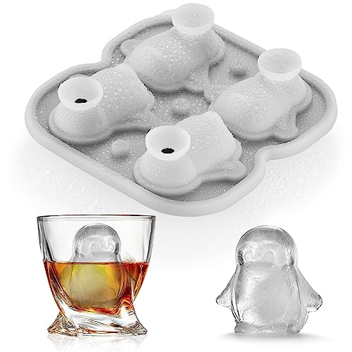 ACOOKEE Penguins Ice Cube Tray Fun Shapes, Odd Novelty Cute Penguin Gifts, 2.2' Large Silicone Whiskey Ice Mold for Cocktails,Bourbon,Brandy, w/Funne