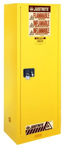 Justrite 892200 Sure-Grip EX 22 Gallon, 65' H x 23-1/4' W x 18' D, 1 Door, 3 Shelf, Manual-Close Yellow Slimline Flammable Storage Cabinet