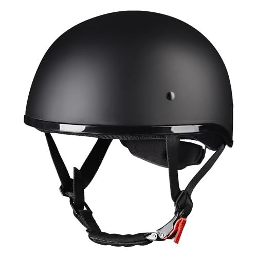 AHR Half Face Motorcycle Helmet DOT Approved Half Skull Cap Half Helmet for Motorbike Cruiser Chopper Run-C, Matt Black, L