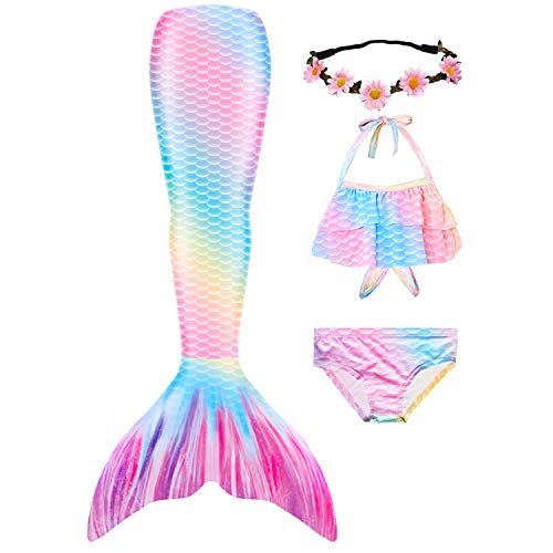 GALLDEALS Mermaid for Swimming Girls Swimsuit Princess Bikini Set Bathing Suit Swimmable Costume (No Monofin)