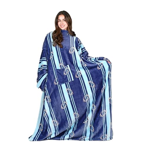 Tirrinia Wearable Fleece Blanket with Sleeves for Adult Men Women, Football Soft Comfy Plush Functional TV Blanket Throw Cuddly Wrap Cover for Bed Sofa 73' x 51''
