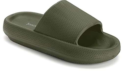 Joomra Unisex Shower Slides Slippers for Women Mens Massage Foam Cushion Non-Slip House Shoes Female Pillow Pool Beach Sandals for Lady Male Sandles Army Green 39-40